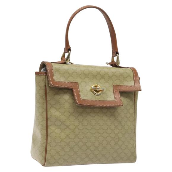 CELINE Macadam Canvas Hand Bag Pvc Beige Gold - Picture 1 of 12